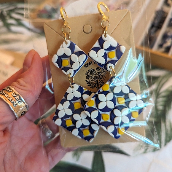 Azulejo Tile Statement Earrings - Picture 4 of 13